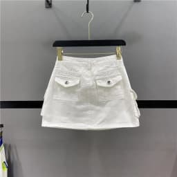 Zipper Fly Denim SKirts with Button Women's Denim Cargo Skirts with Pockets Sexy Mini A-line Jean Skirts Female Streetwear