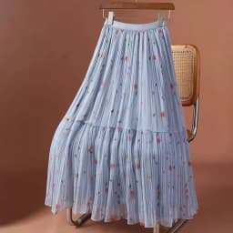 Printed Mesh Skirt Women's New Summer High-waisted Slimming Pleated Gauze Skirt Female Mid-length Drape A-line Large Swing Skirt