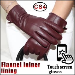 Leather gloves women's sheepskin flannel lining winter warmth high-grade black touch screen color leather gloves driving new