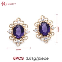 18K Gold Color Brass Zircon Glass Oval Shape Connect Charms Pendants High Quality Diy Jewelry Accessories Making Materials