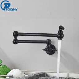 Chrome Black Wall Mounted Faucet Single Cold Water Tap 360 Rotating Spout Washing Faucet Folding Neck Bathroom Kitchen Tap