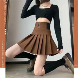 High Waist A-Line Skirt Black Pleated Spring Autumn Design Letter Elastic Abdomen Half Body Skirt City Walk PVC Fabric
