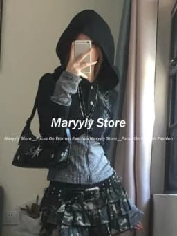 2024 Autumn Punk Vintage Patchwork Hoodie Sweaters Y2k Slim Fit Long Sleeve Knitted Tops Mujer New Cardigan Coat Sweatshirts