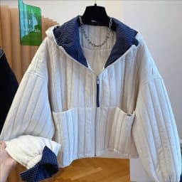 Elegant Young Women's Quilted Cotton Jacket Loose Fit Lightweight Short Hooded Cotton Coat Thin Cotton Outerwear Coat