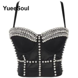 Black Y2K Tops White Rhinestone Sequins Tassel Slim Crop Top New Gothic Party Club Wedding High Street Sexy Corset Top Camis