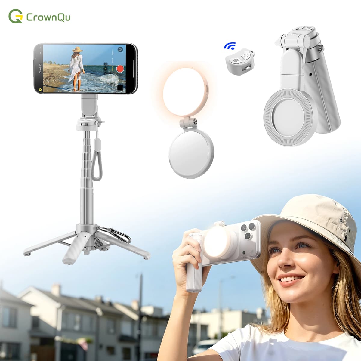 Pocket Dual-Sided Magnetic Selfie Stick  Cell Phone Stand Extendable Tripod with Remote Control for iphone 17 16 Pro Max Huawei