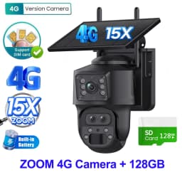 SHIWOJIA 15X ZOOM Solar Camera 4G 12MP Three Lens 360° View 5W Solar Panel Security Outdoor PTZ IP Camera 7800mAh Battery UBOX