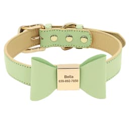 Personalized Dog Collar Cute Bowknot Engraved Dog Collars PU Leather Puppy Cat Necklace Adjustable for Small Medium Large Dogs