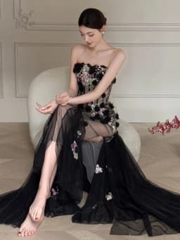 Sexy Fish Tail Evening Gown with Strapless Design Performance Hostess Wedding Party Long Dress Luxury Elegant Floral Pattern
