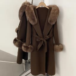 OFTBUY New Winter Warm Hood Solid Woolen Overcoat for Women Long Wool Blend Coat Women Real Fox Fur Belted Waist Jacket Female