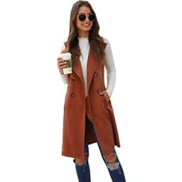 SCY Women's Double Breasted Long Vest Jacket Casual Sleeveless Pocket Outerwear Longline