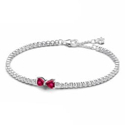 2026 Valentine New 925 Silver Pink Bow Full Diamond Bracelet Original 17-20CM Fit DIY Charm Women Birthday Jewelry Gifts