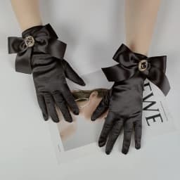 Korean Solid Color Satin Black Bow Rhinestones Studio Photo Wedding Dress Gloves Women Summer Driving Sunscreen Gloves S95