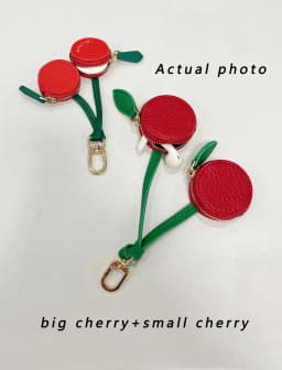 Fashion Personality Red Cherry Shape Fruit Pendant Coin Purse Mini Cute Keychain PU Leather Bag Pendant Small Bag Gift for Girls