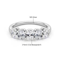 Oval 14K Yellow Gold Engagement Ring GRA Certified Moissanite Row Band 5 Stone 1.5ctw 100% Authentic for Women Wedding Jewelry