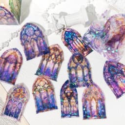6 style 20pcs Colorful Glass Flower Window Theme Hot Stamping PET Sticker DIY Handmade Materials Scrapbook Background Decoration