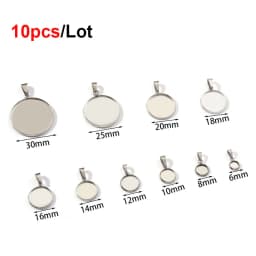 High Quality 6-30mm Stainless Steel Cabochon Base Bezel For Jewelry Making Blank Trays Pendant Settings With Clasps DIY Necklace