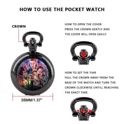 Famous Teleplay Design Personalized Character Set Black Dome Glass Quartz Pocket Watch Men Women Necklace Pendant Clock Gifts