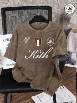Just Us Kith Art Letter Printing Washed T-Shirt Men'S Cotton Oversized T Shirts Casual O-Neck Distressed Tops Summer Men Clothes