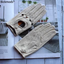 Women's Summer Full Finger Leather Gloves Breathable Single-Layer Sheepskin Fashionable Short Motorcycle Riding Gloves