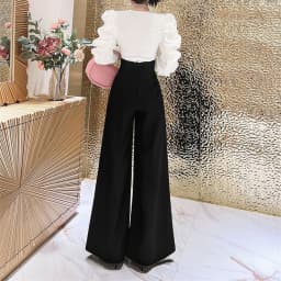 Elegant Office Lady Wide Leg Pants Korean Design Flower Button High Waist Pantalones Baggy Spring Summer Straight Spodnie New