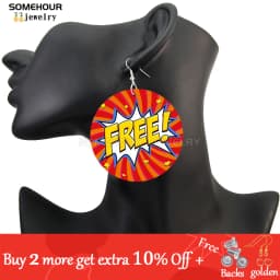 SOMEHOUR Love Queen Boom Comic Print Wooden Drop Earrings OMG LOL Bubble Cartoon Cute Pop Loops Dangle Jewelry Women Girls Gift