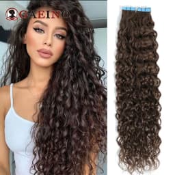 Tape In Human Hair Extensions Water Wave Invisible Seamless Curly Tape In Hair Extensions Tape in Curly Human Hair 12-26Inch