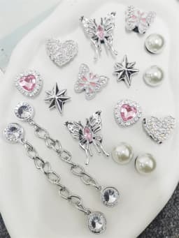 16PCS Butterfly Shoe Charms DIY Chains Accessories Silvery Heart Star Clog Shoes Buckles Decorations Removable Bling Shoe Clips