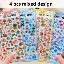 1 pc/4 pcs Japanese Food Cafe Drop 3D Relief Stickers Journaling DIY Diary Cute Stationery Sticker Decor School Supplies