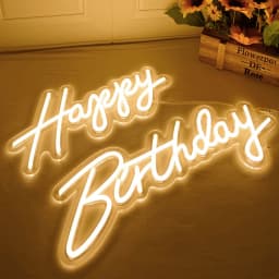 Dimmable LED 'Happy Birthday' Neon Sign in Multiple Sizes 42cm/51cm/76cm with Clear Acrylic Backer - Wall Party Light for Celebr