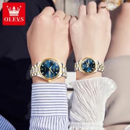 OLEVS Couple Watch Luxury Gold Diamond Dual Calendar Waterproof Watch Fashion Brand Quartz Appointment Clock Couple Watch 5563