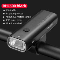 ROCKBROS 600LM Bike Front Light Waterproof IPX6 Type-C Rechargeable MTB Road Bicycle Headlight Aluminum Alloy Cycling Flashlight
