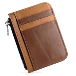 Men's Genuine Leather Minimalist Wallet - Ultra Thin Zipper Coin Pouch with Credit Card Holder (Small Money Bag)