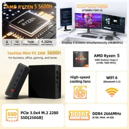 Texhoo MINI PC AMD Ryzen 5 5600H DDR4 16G RAM 512G SSD WIFI6 BT5.2 Dual LAN Dual 4k Display Windows 11 Desktop Computers