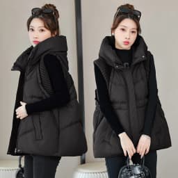 A-word Vest Down Cotton Padded Jackets Short Waistcoat Mid-Length Slim Hooded Autumn Winter Jackets Solid Women's Coats Trend