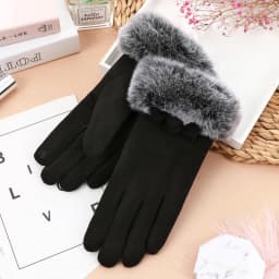 Women Winter Keep Warm Touch Screen Plus Cashmere Thicken Gloves Cycling Drive Elegant Bow Plush Wrist Anti Slip Windproof
