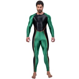 AMORESY Draco Men Oily Glossy Elastic Patchwork Jumpsuit Tracksuit Bodysuit Wrestling Sport Gym Fitness Tight Overalls Sweatsuit