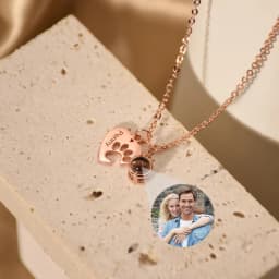 Personalized Engraved Name Picture Necklace Custom Photo Projection Necklaces Dog Cat Paw Necklace Memorial Gifts for Pet Lover