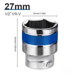 1/2Inch Blue Drive Short Hex Sockets for Nut Removal 8-32mm Socket Spanner, CR-V Steel Socket Set For 1/2 Socket Set