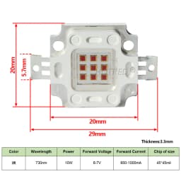 10W High Power LED Chip IR Infrared 730nm 850nm 940nm Emitter Light Lamp Matrix 730Nm 850Nm 940nm For DIY Night Vision Camera
