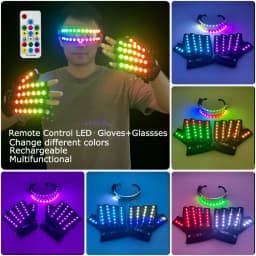 USB Rechargeable LED Glowing Gloves Finger Lighting Flashing Gloves Glasses Stage Performance Costume Dance Concert Decor