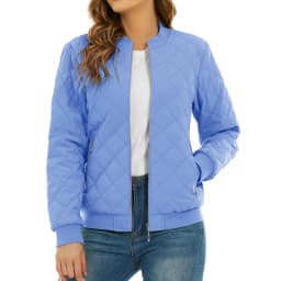 TACVASEN Womens Diamond Quilted Bomber Jacket Ribbed Baseball Collar Zip Up Coat Windproof Lightweight Padded Casual Outerwear