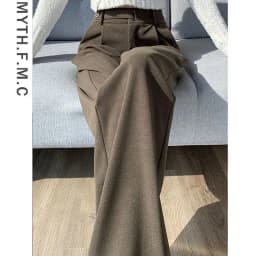 Brown Woolen High-end Suit Pants for Women in Autumn and Winter 2023 New Narrow Version Straight Wide-leg Pants with Drape