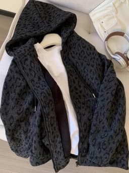 plus Size Women's Hooded Fleece Lined Thickened Cardigan Coat Leopard Print Warm Sweatshirt Loose Fit Autumn Winter Outerwear