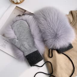 Real Fox Fur Gloves Knitted Women Mittens Winter Girls Fashion Fluffy Warm 100% Real Fox Fur Gloves