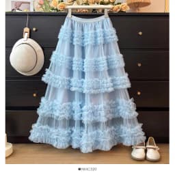 Women's Ruffle Trim Mesh Tutu Skirt, Tiered Layered A-Line Flared Skirt, High Waist Soft Tulle Puffy Skirt, Spring Summer