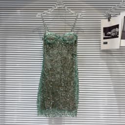 DEAT Heavy Industry Diamond Chain Pearl Suspender Dresses Women For Women 2024 Summer New Party Strap Dress Female 29L7707