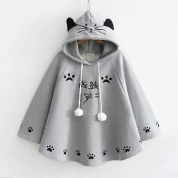 plus Size Print Hooded Cloak Autumn Winter New Style Japanese College Style Women's Loose Fit Sweatshirt Middle Length
