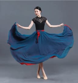 Black White Double Layered Chiffon Skirt 360 Degree Rotation Dance Costume New Style Human World Dancewear Maxi Skirt