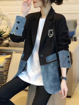 CJFHJE Small Suit Jacket Female Spring Autumn Design Sense Niche New Korean Fashion Denim Irregular Stitching Top Jacket Women